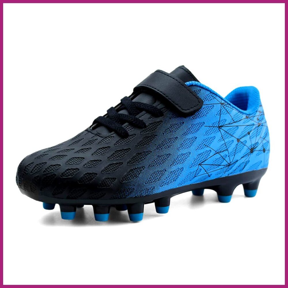 Kids Firm Ground Soccer Cleats Hook & Loop Closure Athletic Shoes